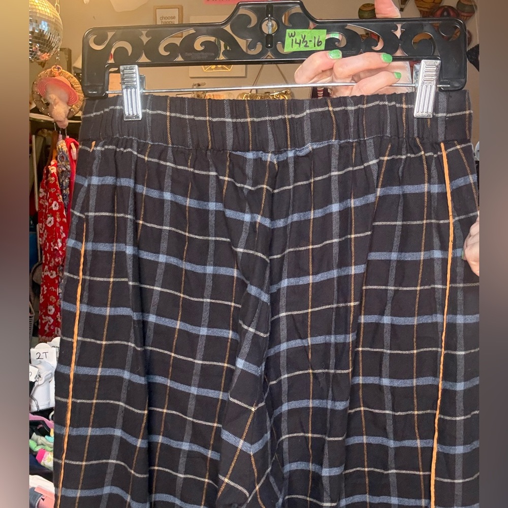 Jenni Kayne Black Plaid SOFT with Light Blue and Tan Windowpane PLAID FLANNEL